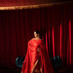 Red raw silk ensemble with zardosi, dabka, cut dana & organza dupatta