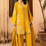 Nayra deep lime yellow stitched raw silk outfit with embroidery and embellishments