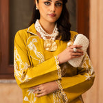 Nayra deep lime yellow stitched raw silk outfit with embroidery and embellishments