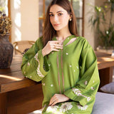 Green embroidered 2-piece suit with keyhole neckline and floral details