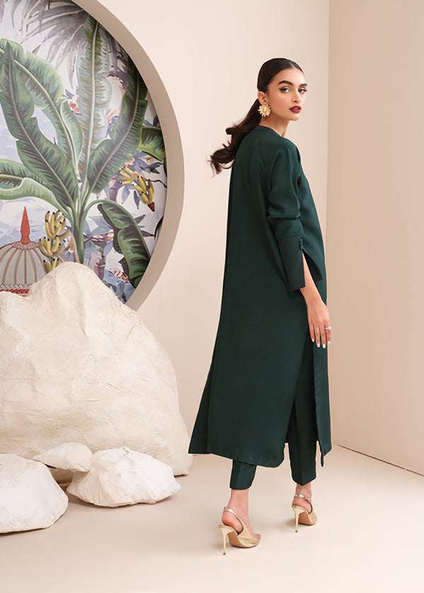 Buy an emerald green raw silk button-down shirt online with concealed buttons, delicate stitching, and elegant cuffs for a modern, refined look.