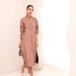 Buy a Smoky Quartz raw silk outfit online featuring pintucks, frill details, and a button-down frontâ??perfect for an elegant statement look.