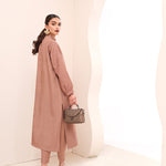 Buy a Smoky Quartz raw silk outfit online featuring pintucks, frill details, and a button-down frontâ??perfect for an elegant statement look.