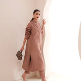 Buy a Smoky Quartz raw silk outfit online featuring pintucks, frill details, and a button-down frontâ??perfect for an elegant statement look.